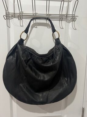 Michael Rome Designs Large Classic Black Leather Hobo Bag Made in Italy